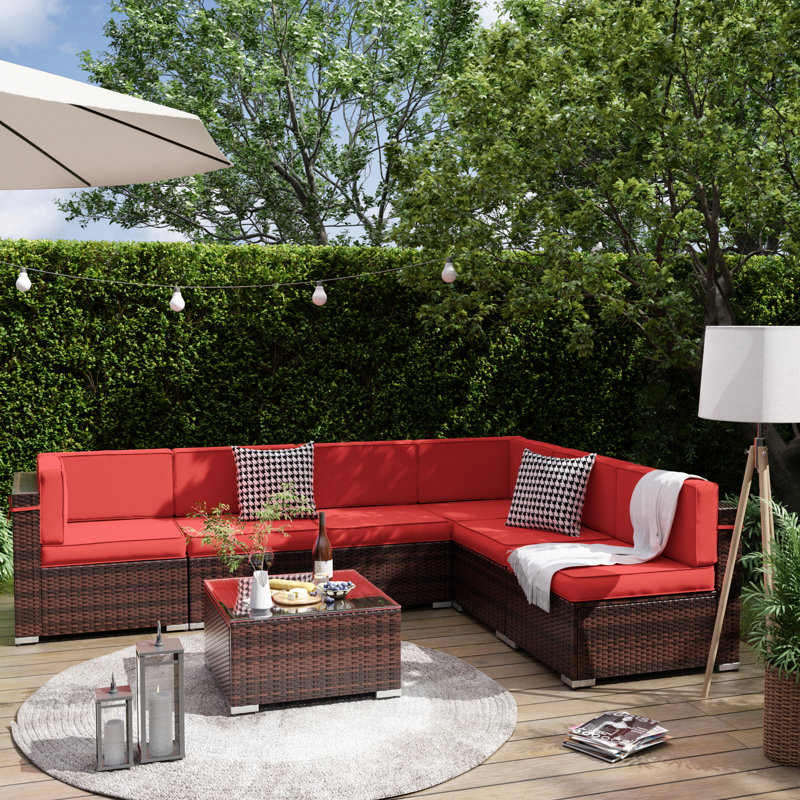 Latitude Run® 7 Piece Rattan Sectional Seating Group with Cushions & Reviews Wayfair